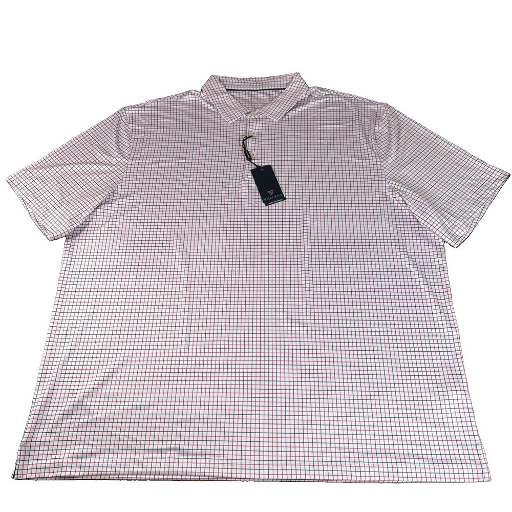 NWT Maelreg Performance Polo Men's 3XL Red Blue Grid Check Stretch Wicking UPF